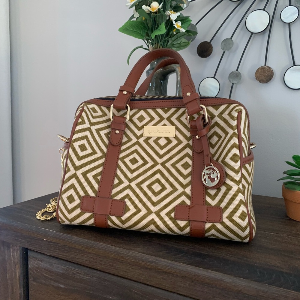 Spartina 449 , Linen and Leather Handbag, with feet & unbranded chain
